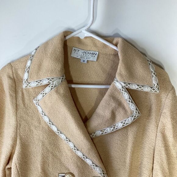 St. John Collection Beige Gold Button Cardigan Jacket Size 10 Elegant Knit - Picture 15 of 16